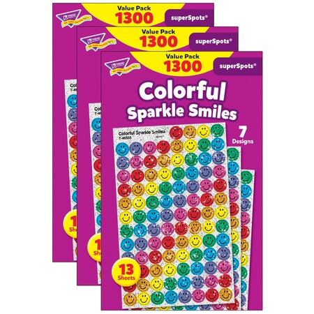 Trend Enterprises Colorful Sparkle Smiles superSpots Value Pack, 1300 Per Pack, PK3 T46909